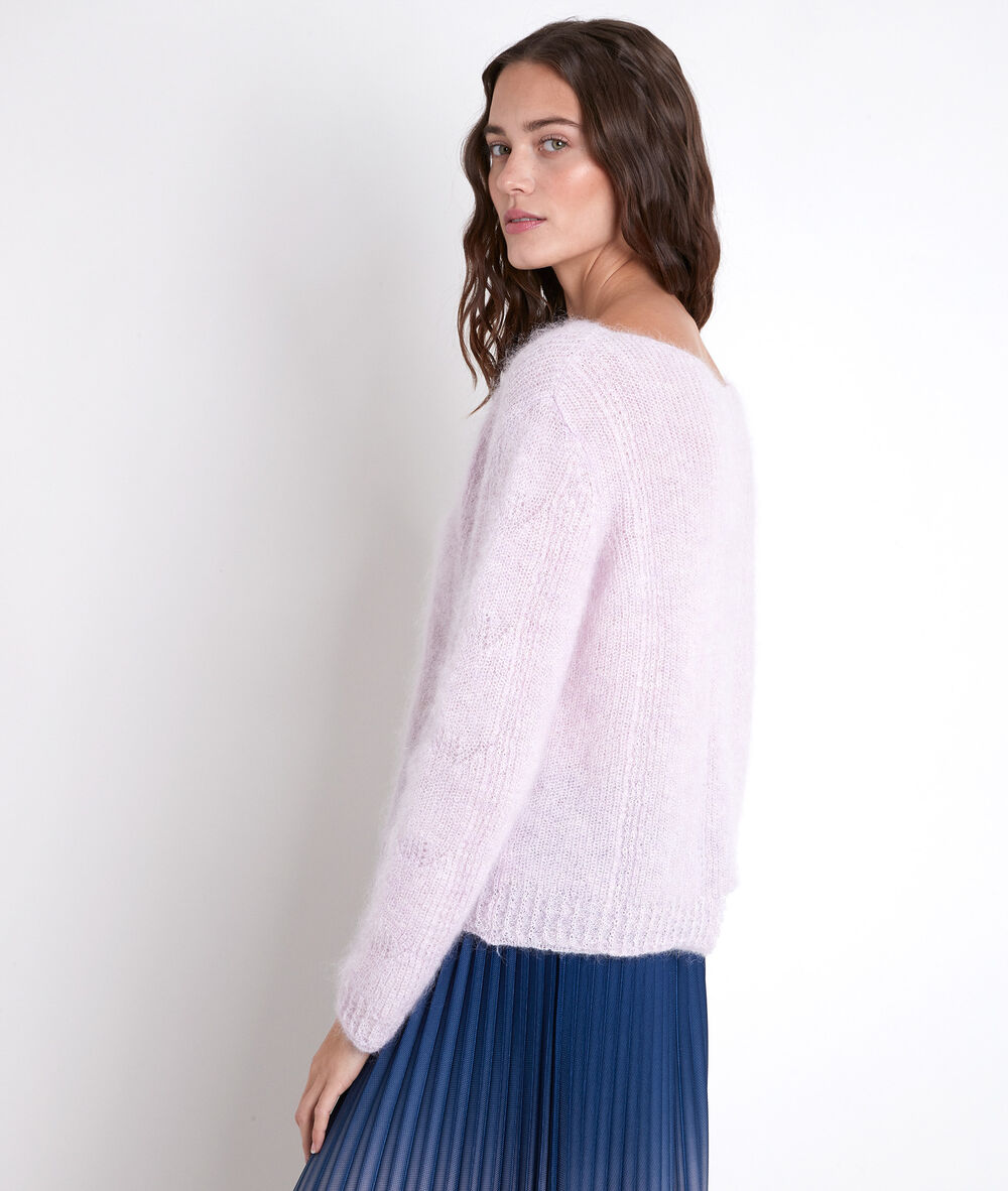 Pull en mohair mélangé parme rameau mauve pale.