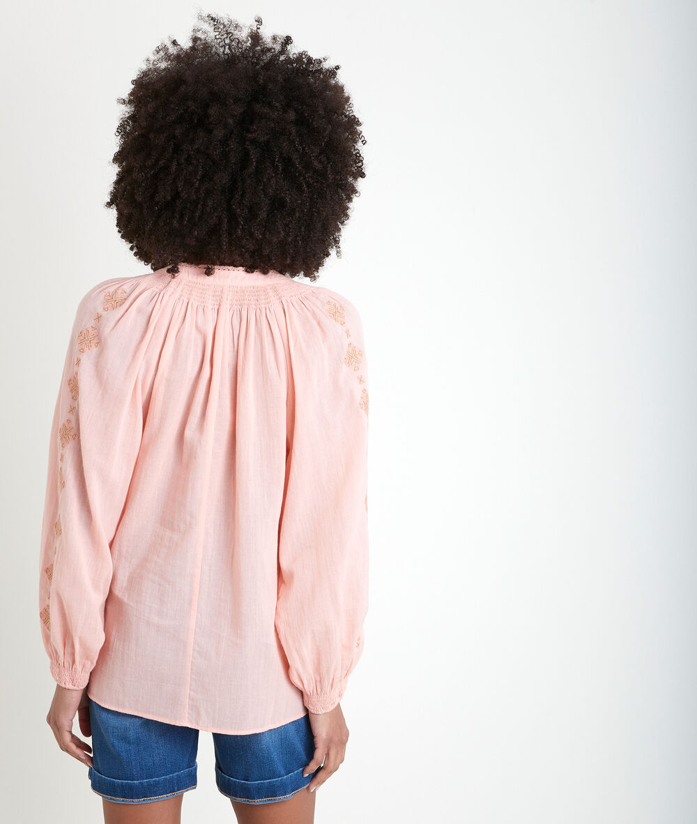 Blouse bohême brodée corail tevaelle corail.