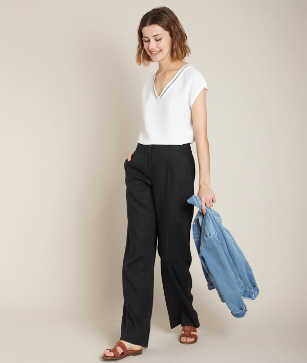 Pantalon large en lin noir Galaxy | 1-2-3 Pantalon large en lin noir Galaxy PhotoZ | 1-2-3