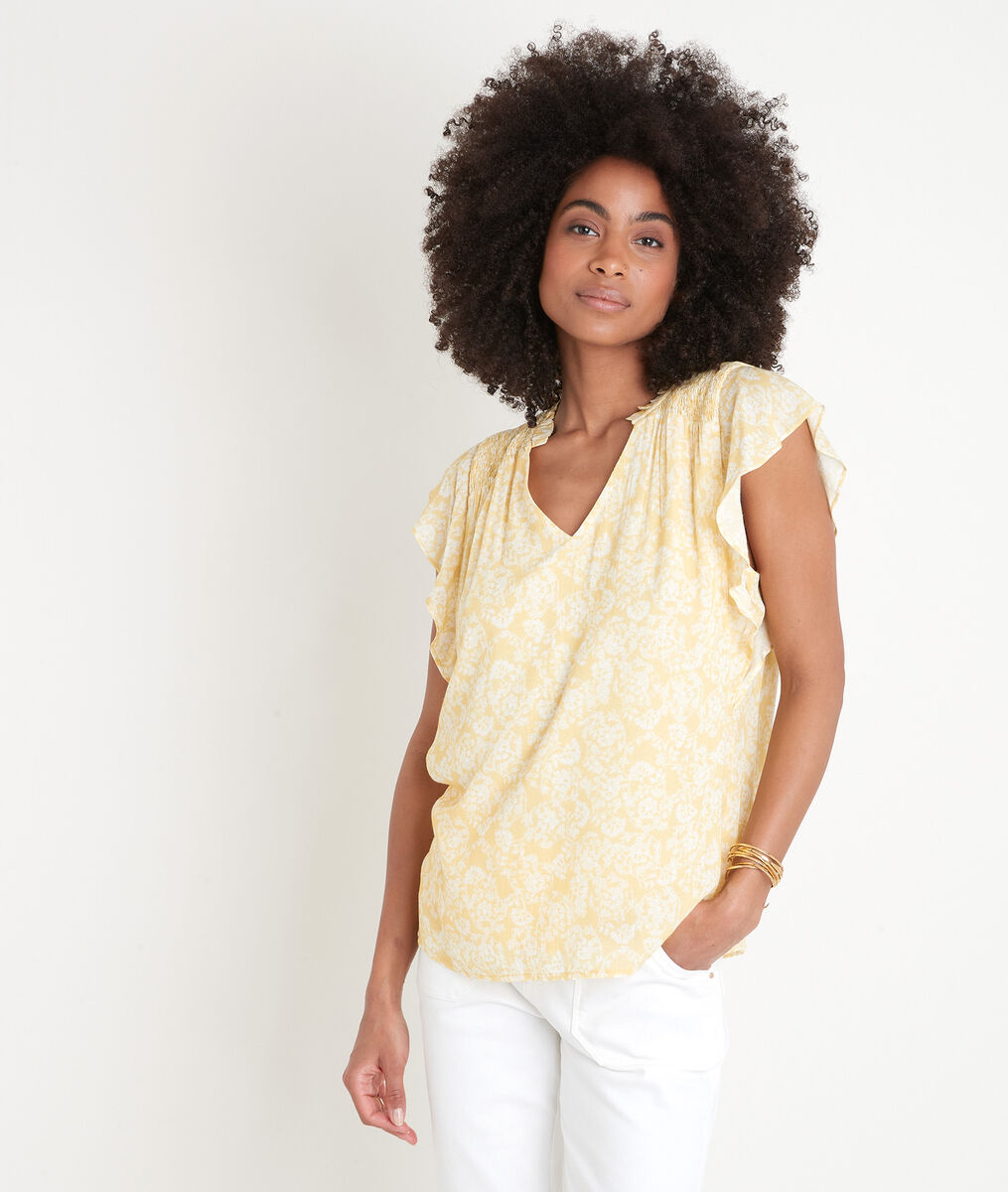 Blouse sans manches imprimée jaune Alexis | 1-2-3 Blouse sans manches imprimée jaune Alexis PhotoZ | 1-2-3