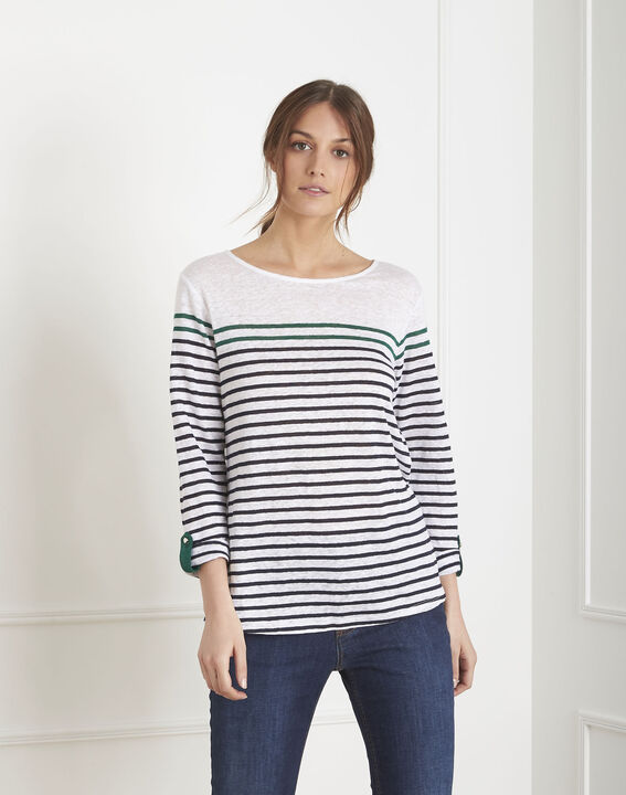 Tee-shirt blanc rayé en lin Pise | 1-2-3 Tee-shirt blanc rayé en lin Pise PhotoZ | 1-2-3