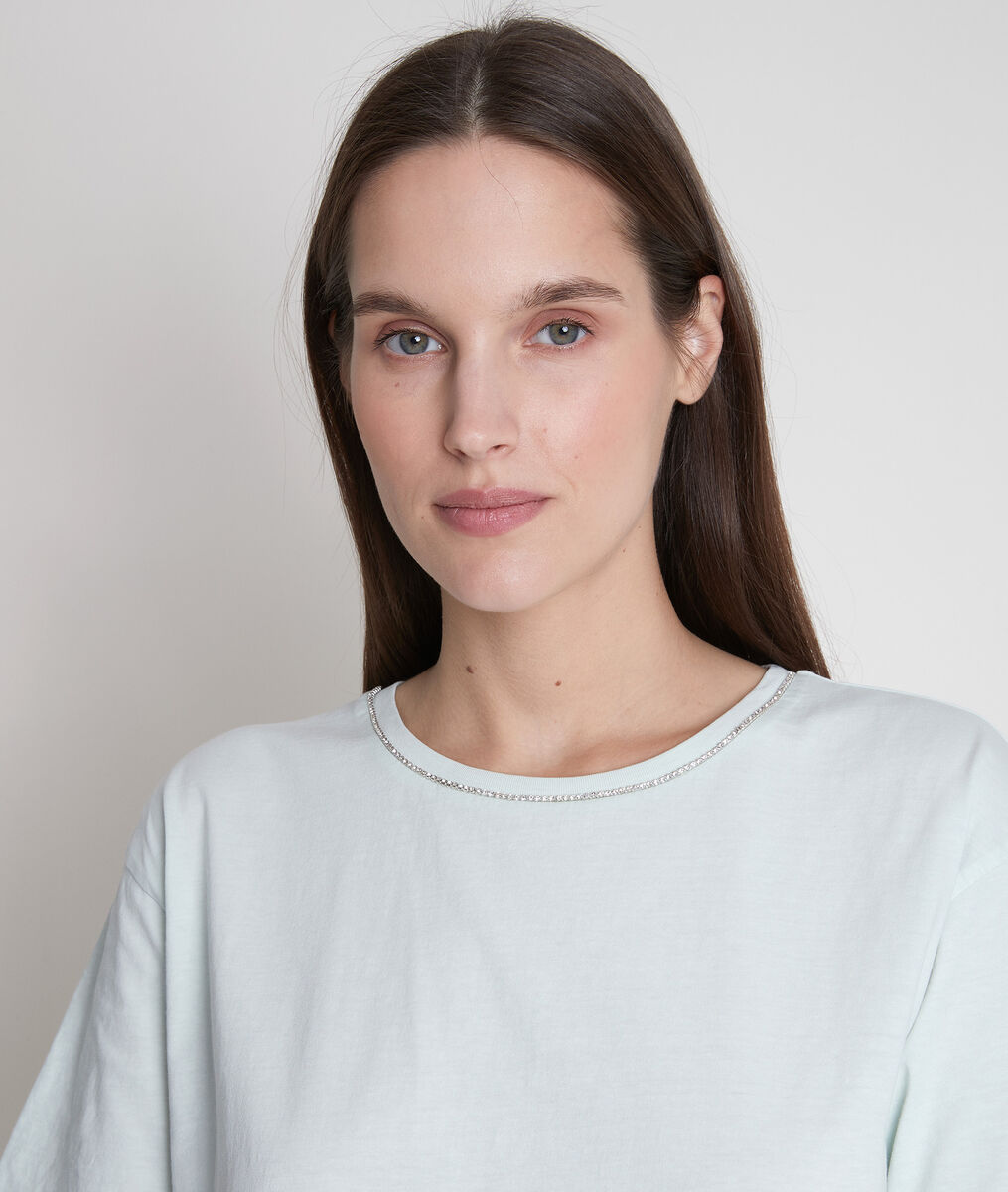 Tee-shirt en coton bio et col strassé jade Inox | 1-2-3 Tee-shirt en coton bio et col strassé jade Inox PhotoZ | 1-2-3