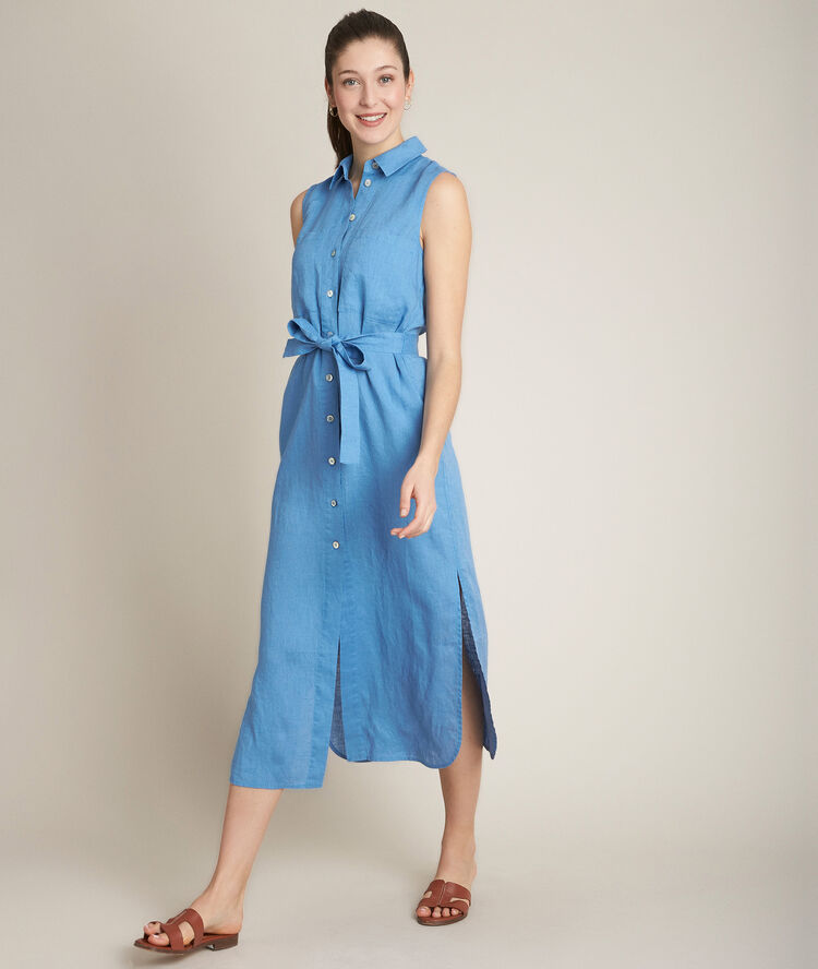 Robe en lin longue ceintur&eacute;e cyrielle lavande.
