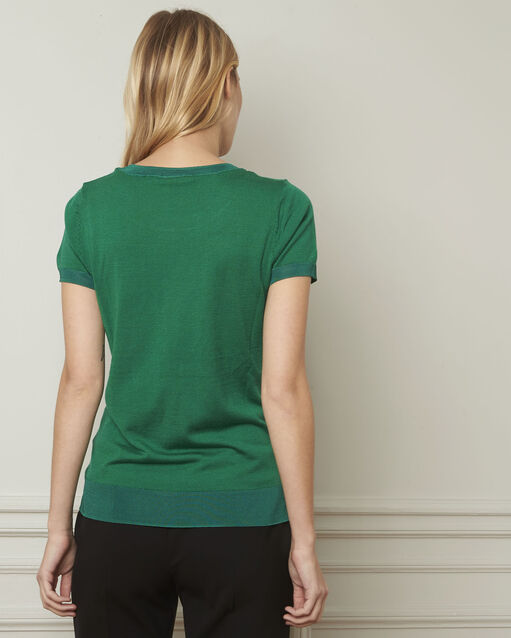 Pull vert fin manches courtes begonia emerald.