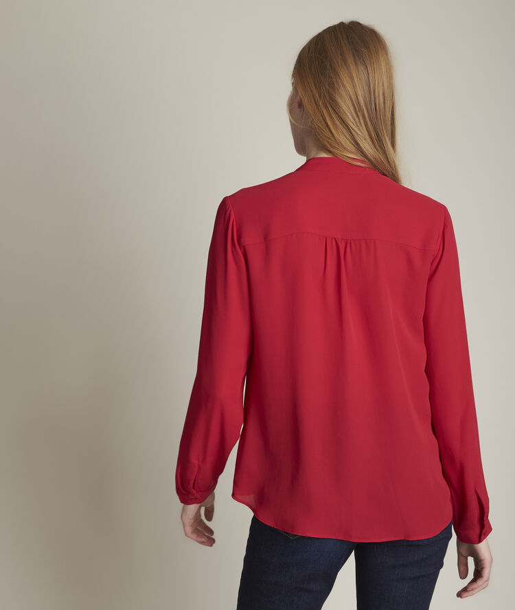 Blouse rouge col lavallière valence fuchsia clair.