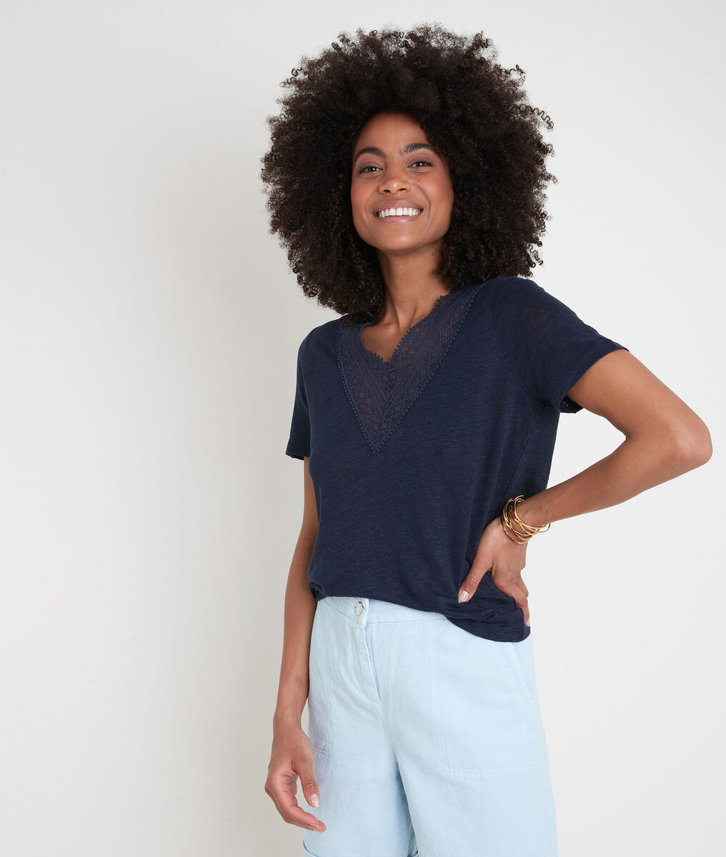 Tee-shirt en lin et dentelle marine Idaho | 1-2-3 Tee-shirt en lin et dentelle marine Idaho PhotoZ | 1-2-3