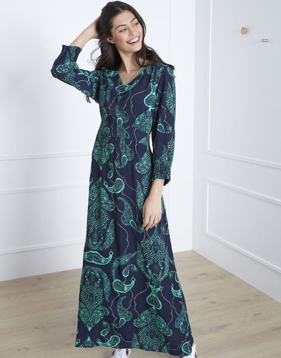 Robe marine longue imprimé cachemire Lidiane | 1-2-3 Robe marine longue imprimé cachemire Lidiane PhotoZ | 1-2-3