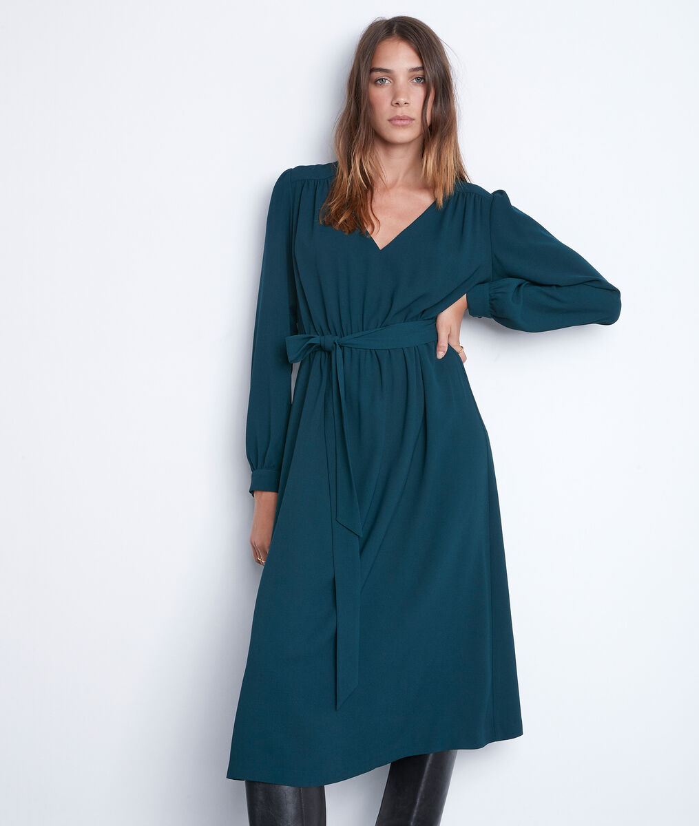 Robe midi en crêpe vert paon Star | 1-2-3 Robe midi en crêpe vert paon Star PhotoZ | 1-2-3