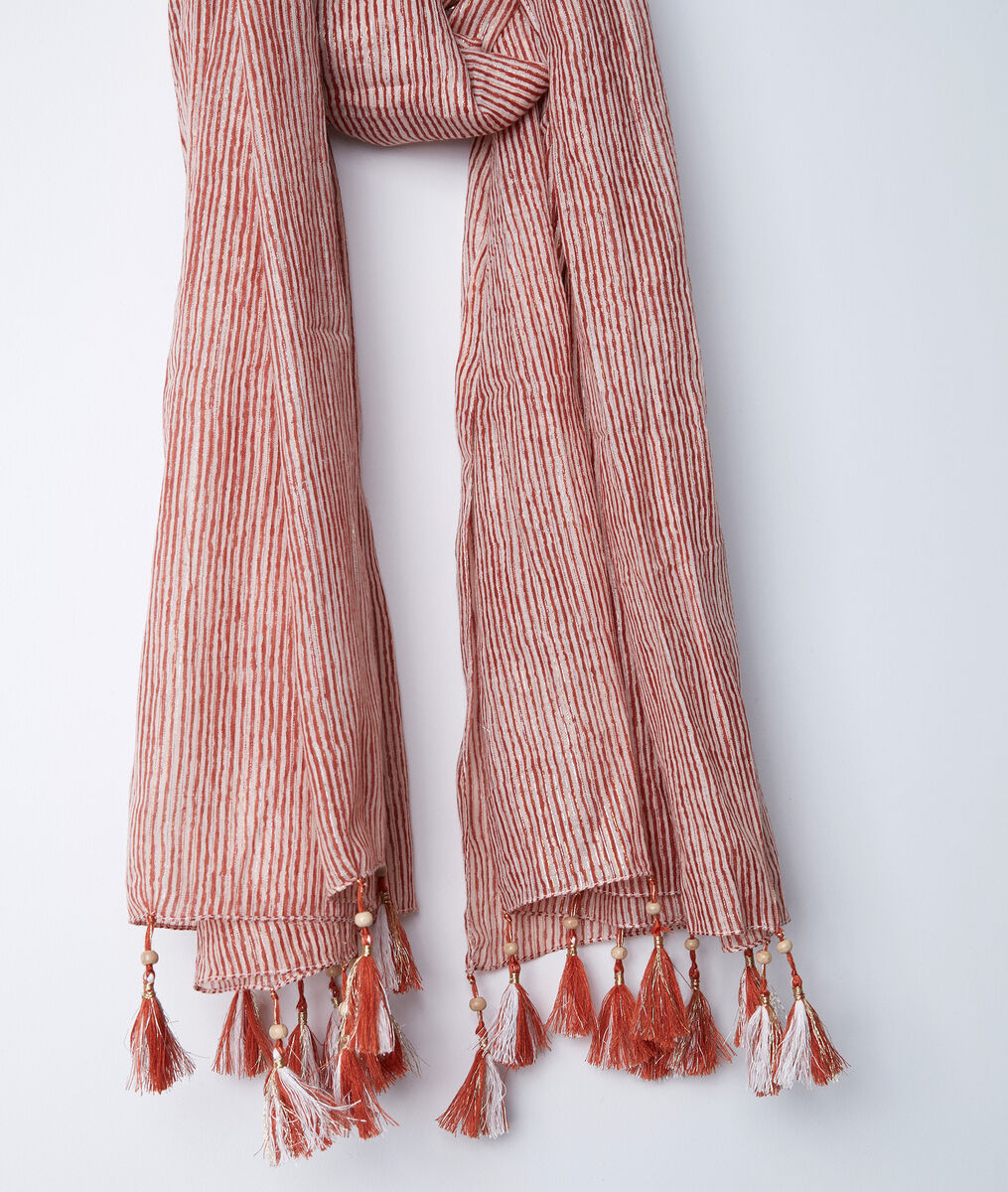 Foulard rayé goyave à franges Bayron | 1-2-3 Foulard rayé goyave à franges Bayron PhotoZ | 1-2-3