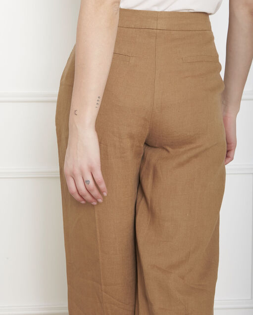 Pantalon havane large en lin gobi camel.