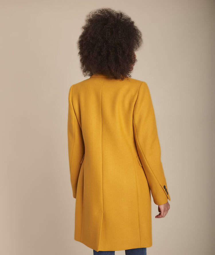 Manteau jaune en laine mélangée droit plume ocre.