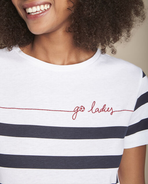 Tee-shirt rayé "go girls" power blanc.