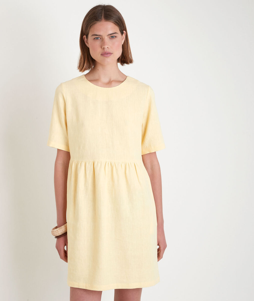 Robe courte en lin certifié jaune Latoya | 1-2-3 Robe courte en lin certifié jaune Latoya PhotoZ | 1-2-3