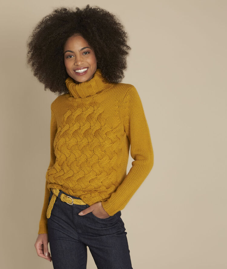 Trui met rolkraag fanfaron safran.