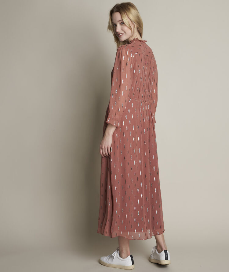 Robe longue imprimée lurex océanie rose pale.