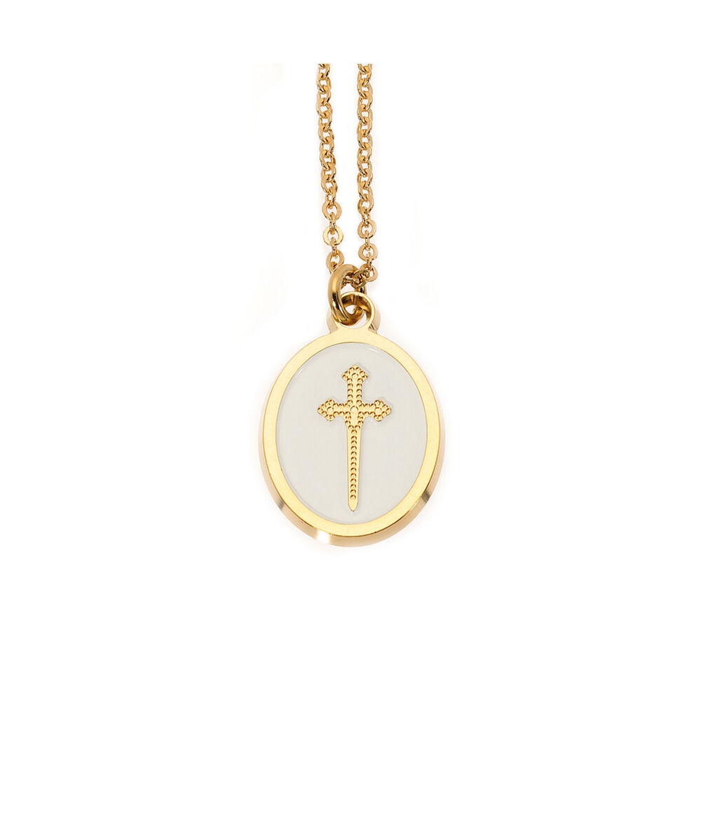 Collier médaille laqué épée ivoire or bijoux léone or.
