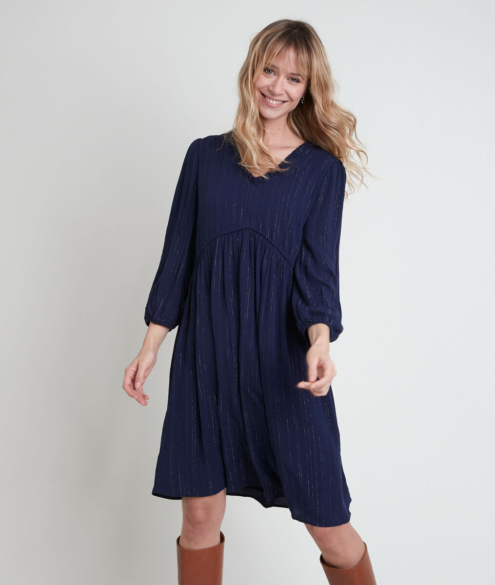Marineblaues Trapezkleid aus Lurex Larissa | 1-2-3 Marineblaues Trapezkleid aus Lurex Larissa PhotoZ | 1-2-3