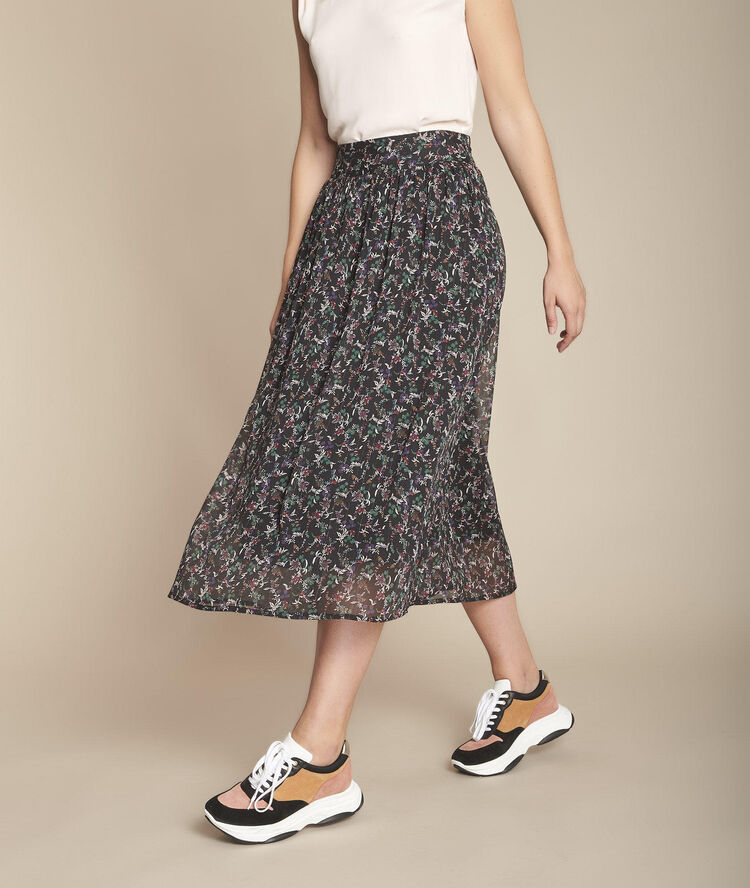 Lange zwarte rok met bloemenprint kadia noir.