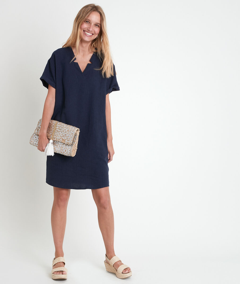 Robe en lin certifié marine Lauria | 1-2-3 Robe en lin certifié marine Lauria PhotoZ | 1-2-3