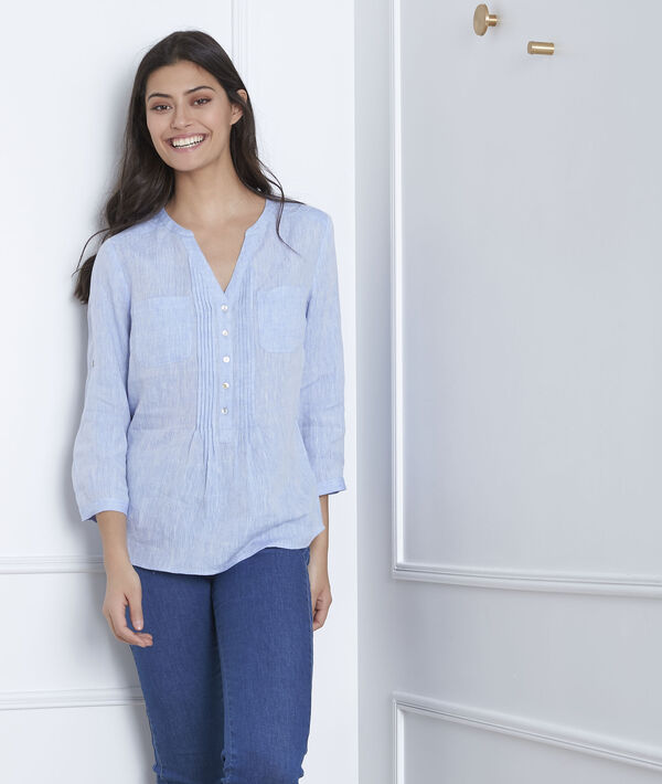 Hemelsblauwe linnen blouse Roma | 1-2-3 Hemelsblauwe linnen blouse Roma PhotoZ | 1-2-3