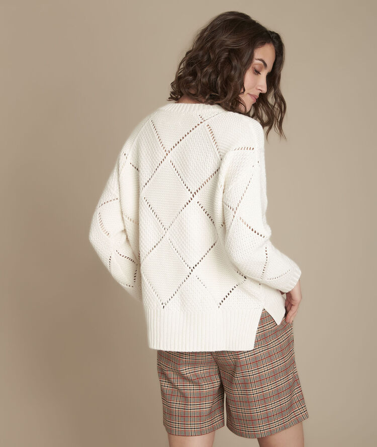 Pull maille ajourée fashion gris/blanc.
