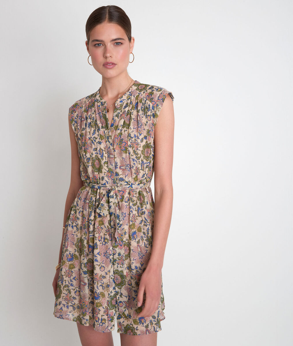 Robe chemise sans manches imprimée kaki Sawsen | 1-2-3 Robe chemise sans manches imprimée kaki Sawsen PhotoZ | 1-2-3