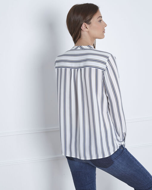 Blouse rayée col lavallière venda noir/blanc.