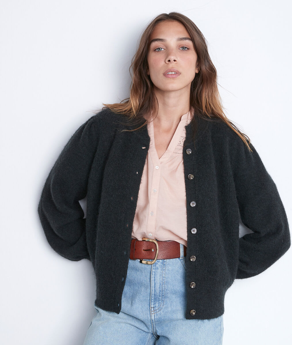 Cardigan mit bauschigen Ärmeln Grün Toussain | 1-2-3 Cardigan mit bauschigen Ärmeln Grün Toussain PhotoZ | 1-2-3