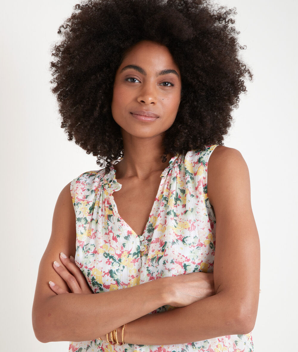 Blouse sans manches imprimée aless ecru.