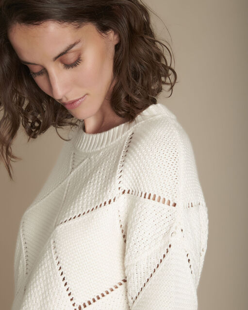 Pull maille ajourée fashion gris/blanc.