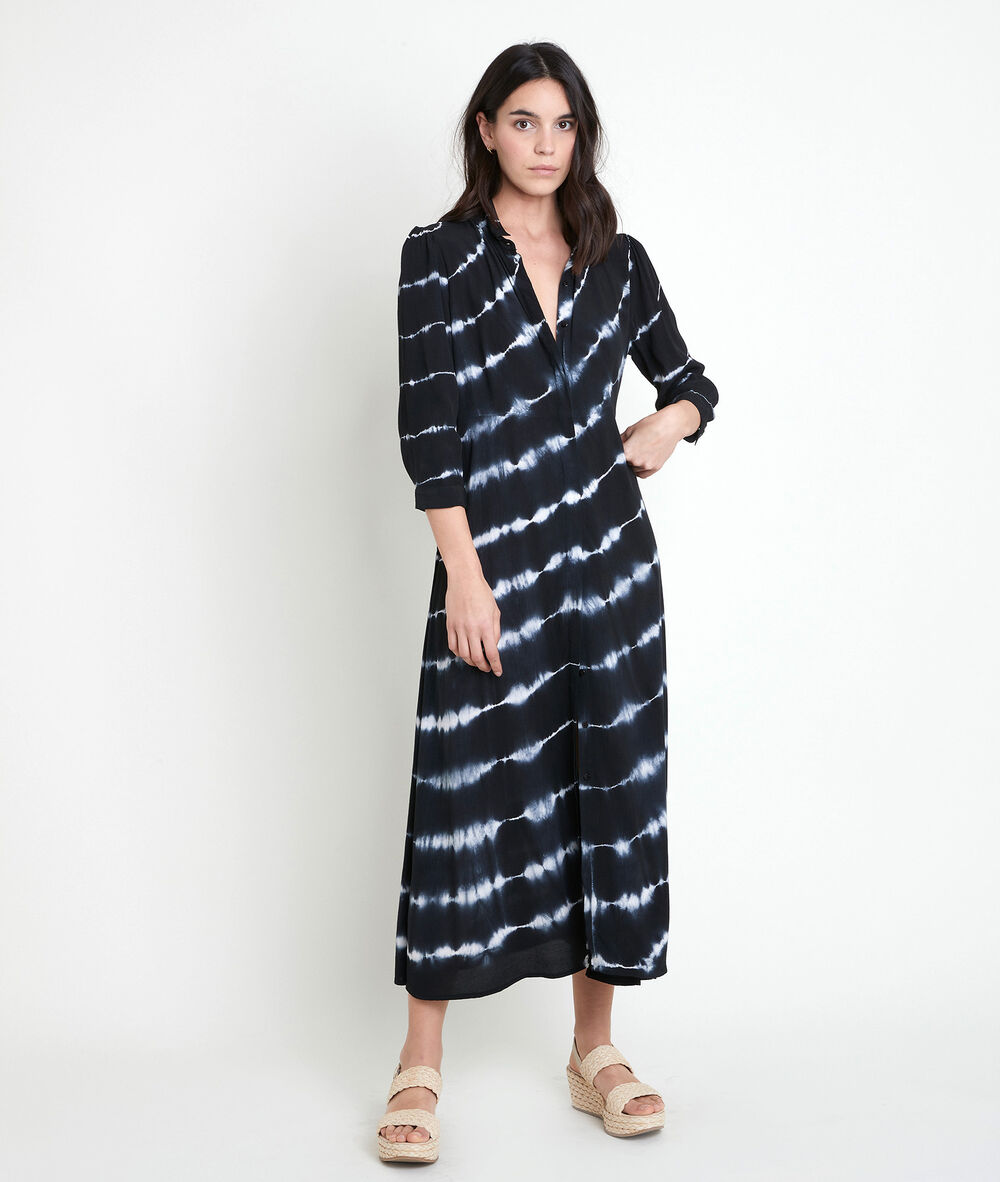 Robe chemise longue imprim&eacute;e laurice noir.