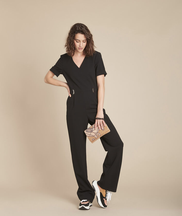 Zwarte jumpsuit van microvezel met oogjes idaya noir.