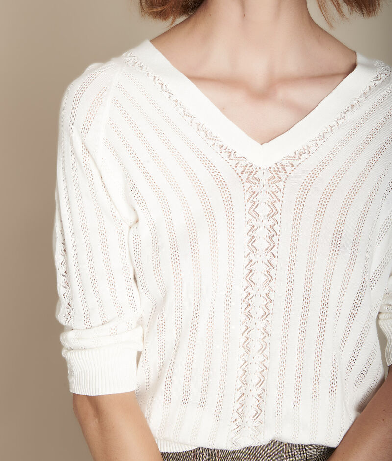 Pull écru ajouré col v fado ecru.