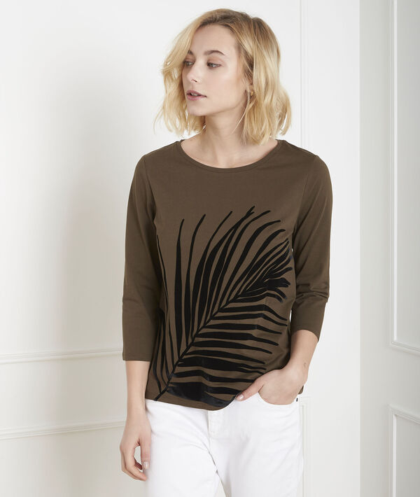 Tee-shirt kaki imprimé palme Perrine | 1-2-3 Tee-shirt kaki imprimé palme Perrine PhotoZ | 1-2-3