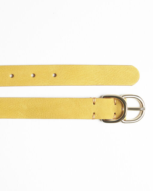 Ceinture jaune fine double boucle en cuir quorentin ocre.