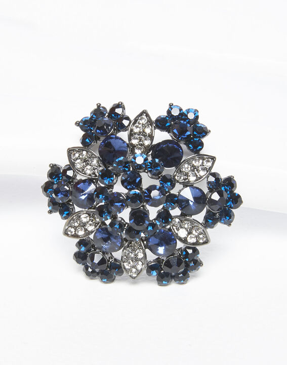 Broche florale argentée et marine Xane | 1-2-3 Broche florale argentée et marine Xane PhotoZ | 1-2-3