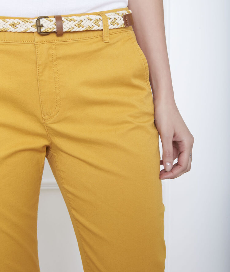 Pantalon jaune chino ceinture fantaisie francis bouton d`or.