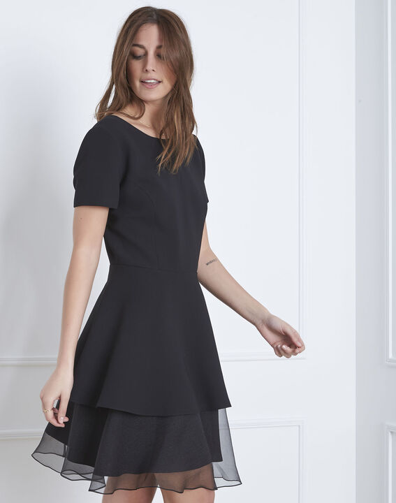 Robe noire bimatière volant organza de soie Hypollite | 1-2-3 Robe noire bimatière volant organza de soie Hypollite PhotoZ | 1-2-3