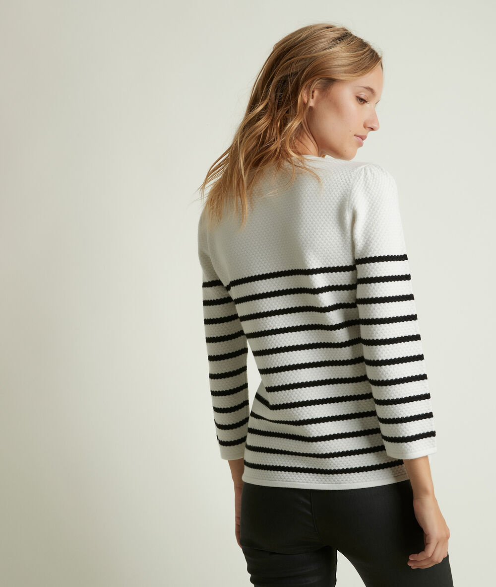 Pull marinière raya blanc.