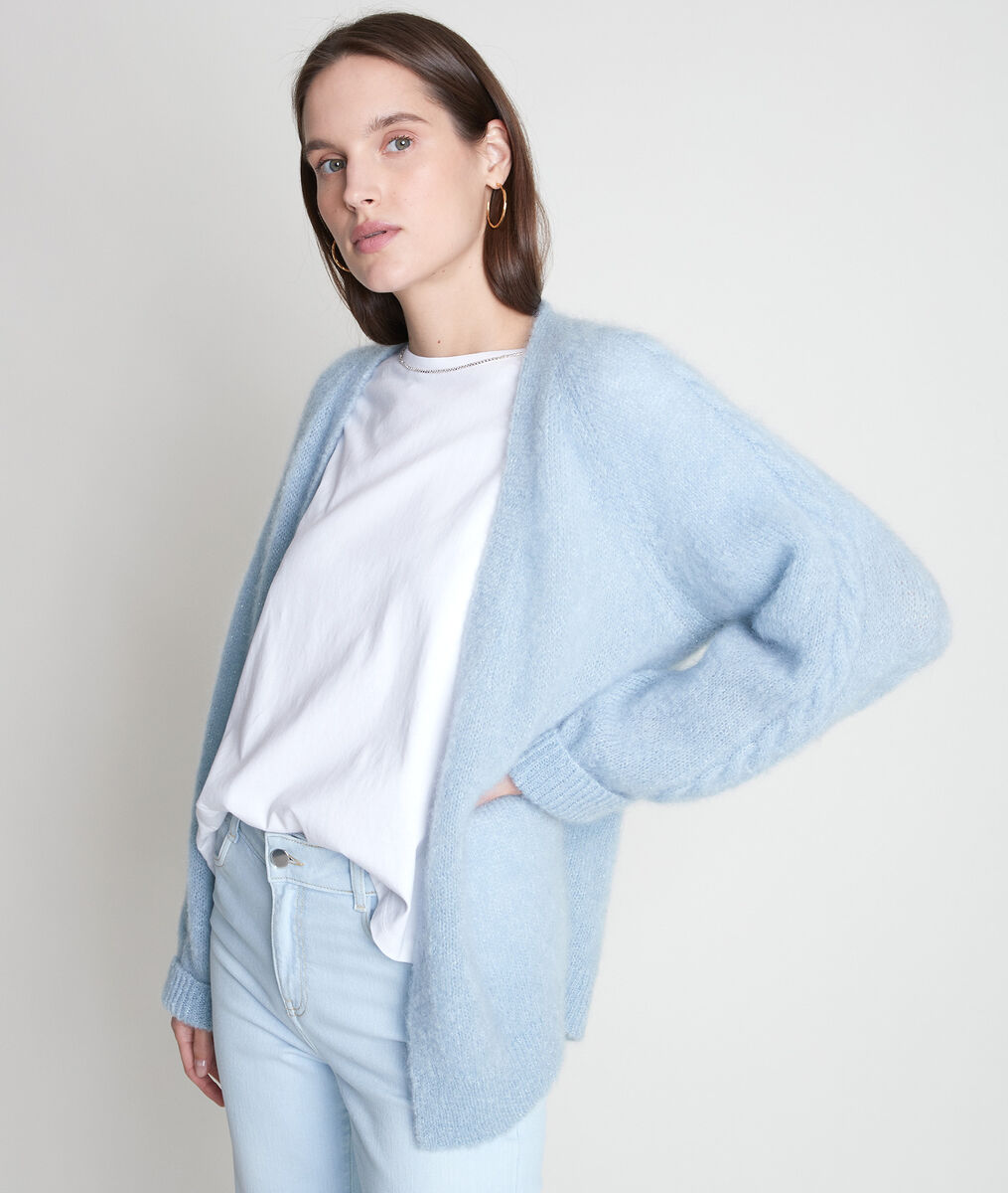 Cardigan en mohair à manches torsadées bleu ciel Tamara | 1-2-3 Cardigan en mohair à manches torsadées bleu ciel Tamara PhotoZ | 1-2-3