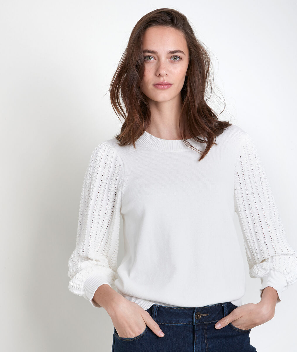 Pull écru à maille fantaisie Aube | 1-2-3 Pull écru à maille fantaisie Aube PhotoZ | 1-2-3