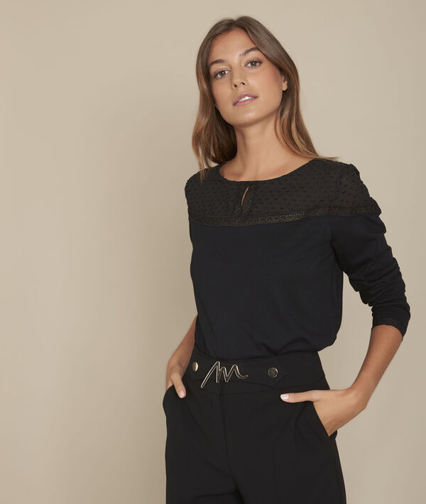 Tee-shirt encolure dentelle noir Chiara | 1-2-3 Tee-shirt encolure dentelle noir Chiara PhotoZ | 1-2-3