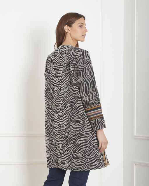 Manteau jacquard imprimé ethnique falco noir/blanc.