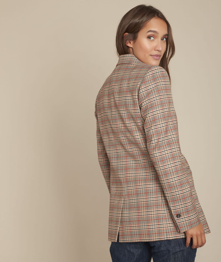 Veste longue à carreaux florine caramel.