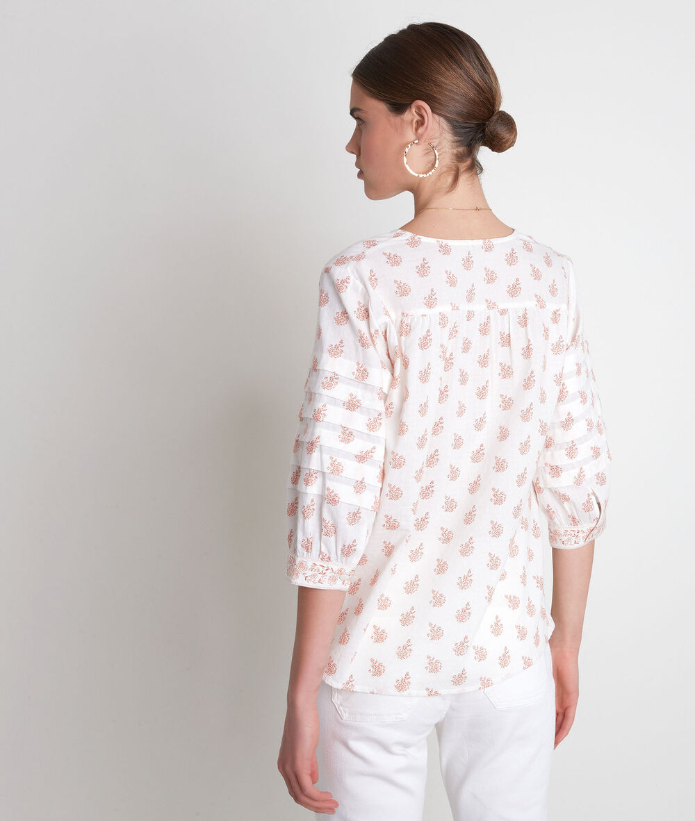 Blouse en coton imprimé écru et orange aria pêche.