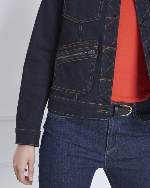 Veste en jean broderie perroquet dos famous marine.
