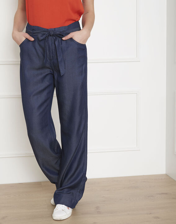 Pantalon bleu fluide ceinturé Gabriel | 1-2-3 Pantalon bleu fluide ceinturé Gabriel PhotoZ | 1-2-3