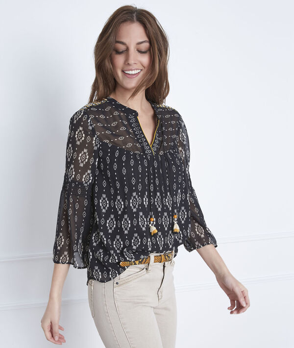Zwarte blouse met fantasiemotieven Victoria | 1-2-3 Zwarte blouse met fantasiemotieven Victoria PhotoZ | 1-2-3