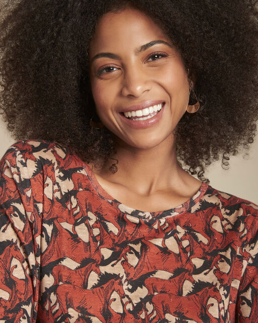 Tee-shirt acajou imprimé en lin Charlie (1) - Maison 123