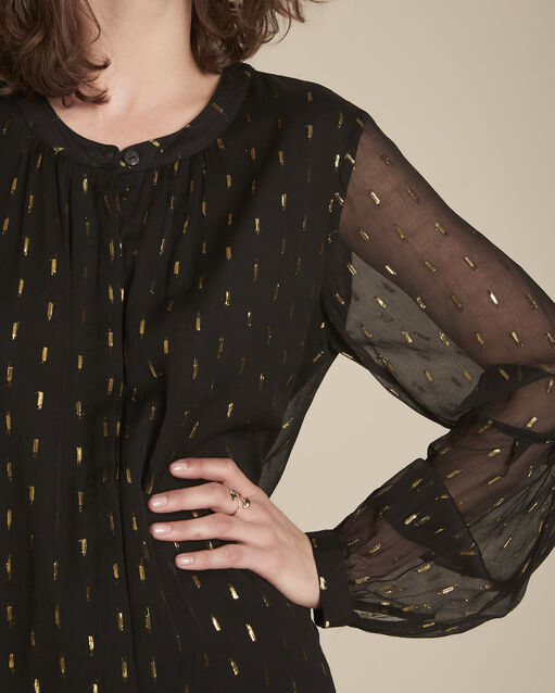 Zwart overhemd met goudkleurige print Melissa (1) - Maison 123